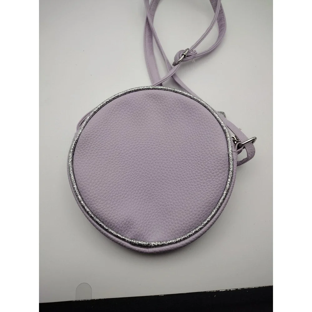 Girls Silver Glitter Cat Face Crossbody Bag Lavender Heart Sunglasses Purse